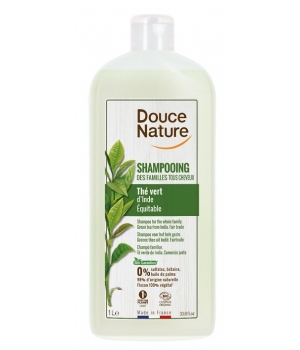 Douce Nature Shampoing des familles sans sulfates tous cheveux Thé vert d'Inde 1L