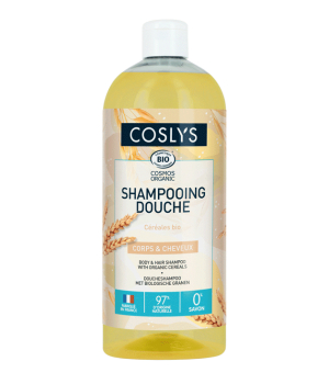 Coslys Shampoing douche sans savon aux céréales bio corps et cheveux 1L