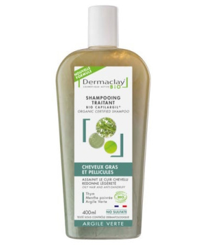 Dermaclay  Shampooing traitant Cheveux Gras et Pellicules Argile verte sans sulfate 400ml