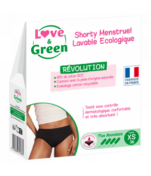 Love and Green Shorty Menstruel Lavable Ecologique Taille 36 Flux abondant