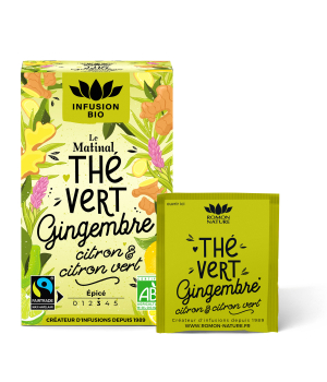 Romon Nature Thé vert le matinal Gingembre bio Citron bio Citron vert bio 16 sachets
