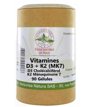 Herboristerie De Paris Vitamine D3 2000UI + K2 (MK7) 90 gélules
